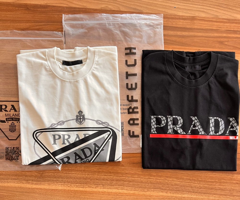 2 PRADA Cotton T-Shirts Black And White Men’s Size Medium