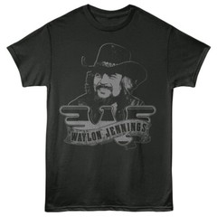 Waylon Jennings T-Shirt Adult PORTRAIT LOGO New Country Music Singer Gray Cotton
