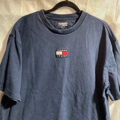 Tommy Jeans T-Shirt Men’s Large Blue Center Embroidered Logo Cotton Hilfiger