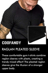 Men’S Muscle T-Shirt Pleated Raglan Sleeve Bodybuilding Gym Tee Short Sleeve Fas