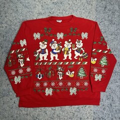 Vintage Holiday Time Christmas Sweatshirt USA Teddy Bears XL Red Ugly Sweater