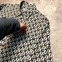 S.Oliver Geometric Pattern Print Blue Brown Long Sleeve Button Up Shirt Size M