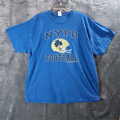 Gildan NYPD Football Graphic T-Shirt Mens 2XL Shamrock Helmet Blue Sporty Sports