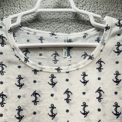 Wallflower Womens L Anchor Print T-Shirt Navy Anchors Nautical Coastal Cruise