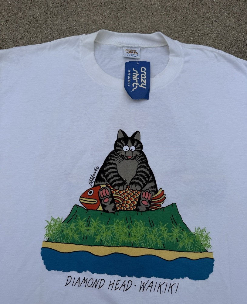 Vintage 90s B Kilban Diamond Head Waikiki Cat T-Shirt NWT Crazy Shirt Hawaii XL