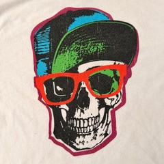 Faded Glory Boys White Graphic T-Shirt Skull with Sunglasses and Hat with Skull