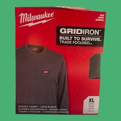 Milwaukee Men’s X-Large Gray GRIDIRON Cotton/Polyester Long-Sleeve T-Shirt (AA)