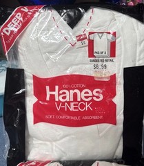 2- NOS 1979 HANES “Deep V” Cotton Men’s V-Neck T-Shirt 3 Pack Size Small S 34/36