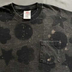 Vintage 1990s Hanes Blank Pocket T Shirt Mens XL Black Bleach Dye Acid Wash 90s