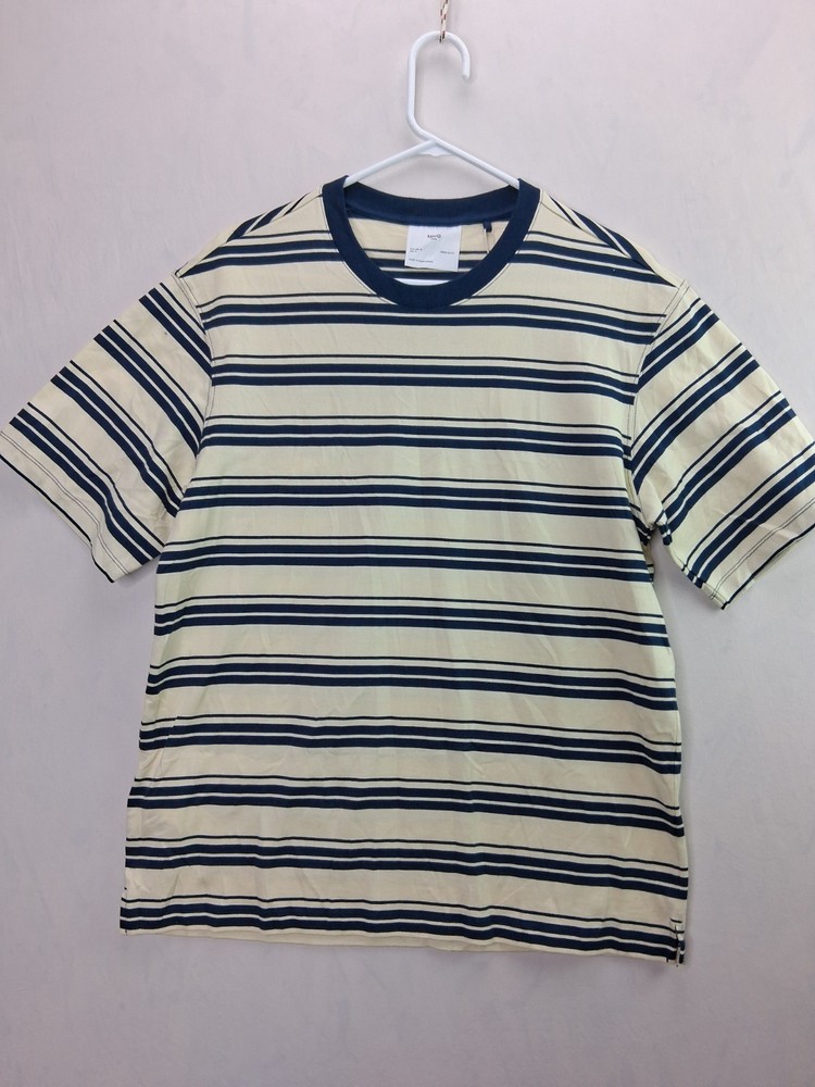 MNG Man Striped T Shirt M Sustainable Cotton NWT Navy Cream Regular