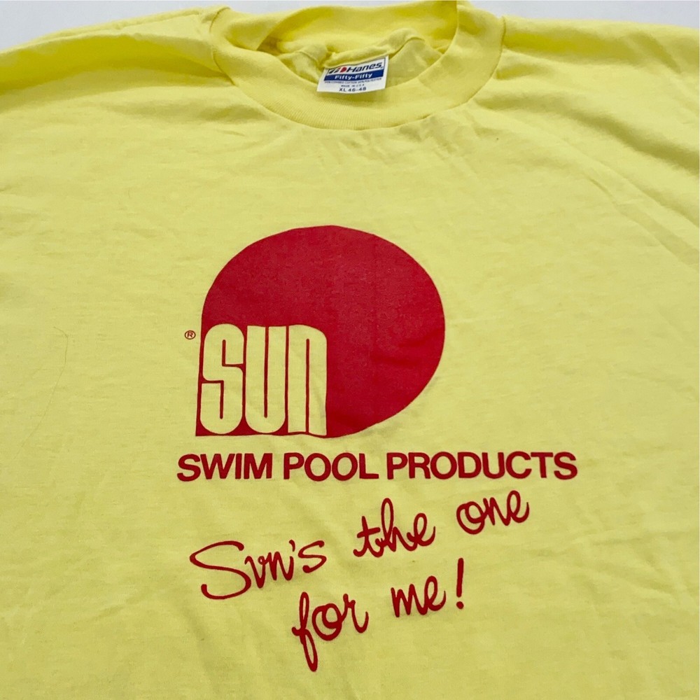vintage 80s SUN SWIM POOL PRODUCTS T-Shirt LARGE swimming beach surf soft thin