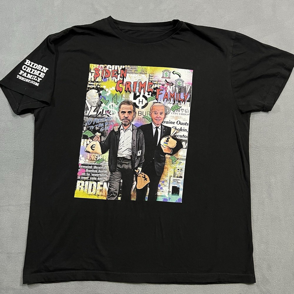 JOE BIDEN T-Shirt XL Black Biden Crime Family Hunter Funny Political Joke Tee