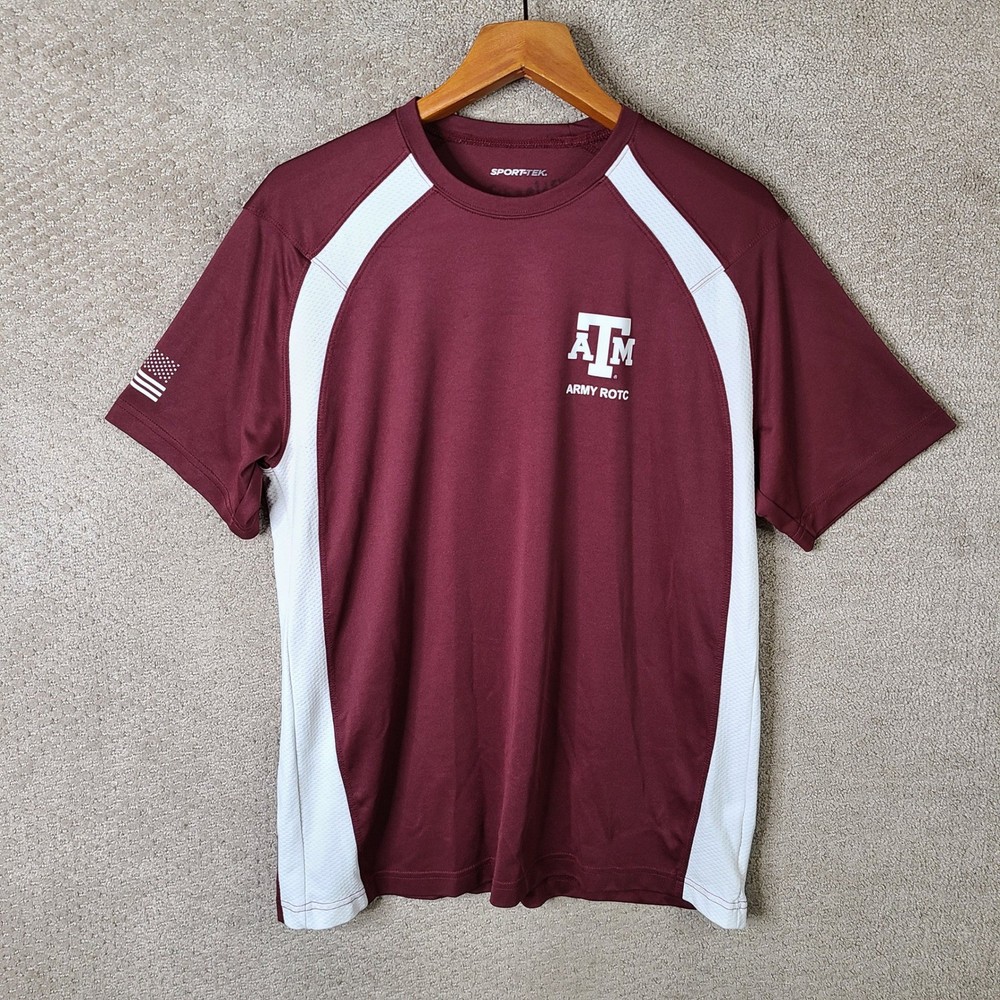 Army ROTC Shirt Mens Large Maroon Texas AandM Sport Tek Athletic Fit Polyester