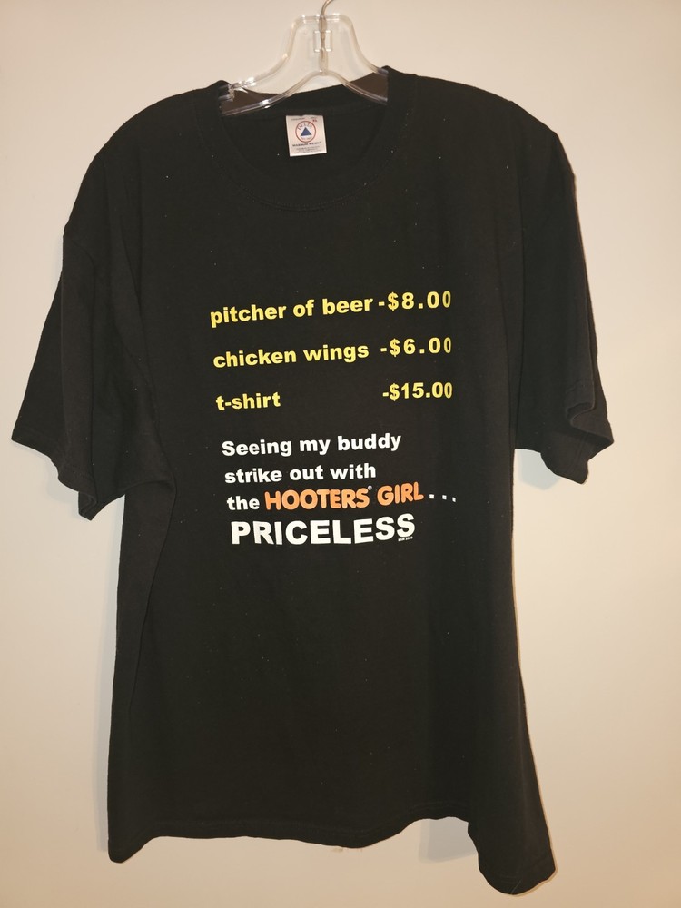 Vintage 2000 Hooters Priceless Funny Xl Mens Black Graphic Logo Short Sleeve Tee