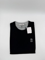BRUNELLO CUCINELLI Black Embroidered Layered Short-Sleeve T-Shirt, Size XL