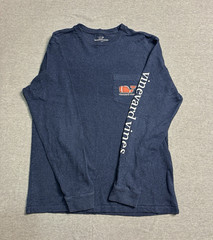 Vineyard Vines Men’s Blue Long Sleeve Pocket Crew Tee Whale Logo Graphic Sz S