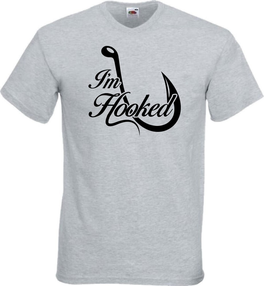 Fishing I’m Hooked Funny Humour Novelty T Shirt Various Colours And Sizes