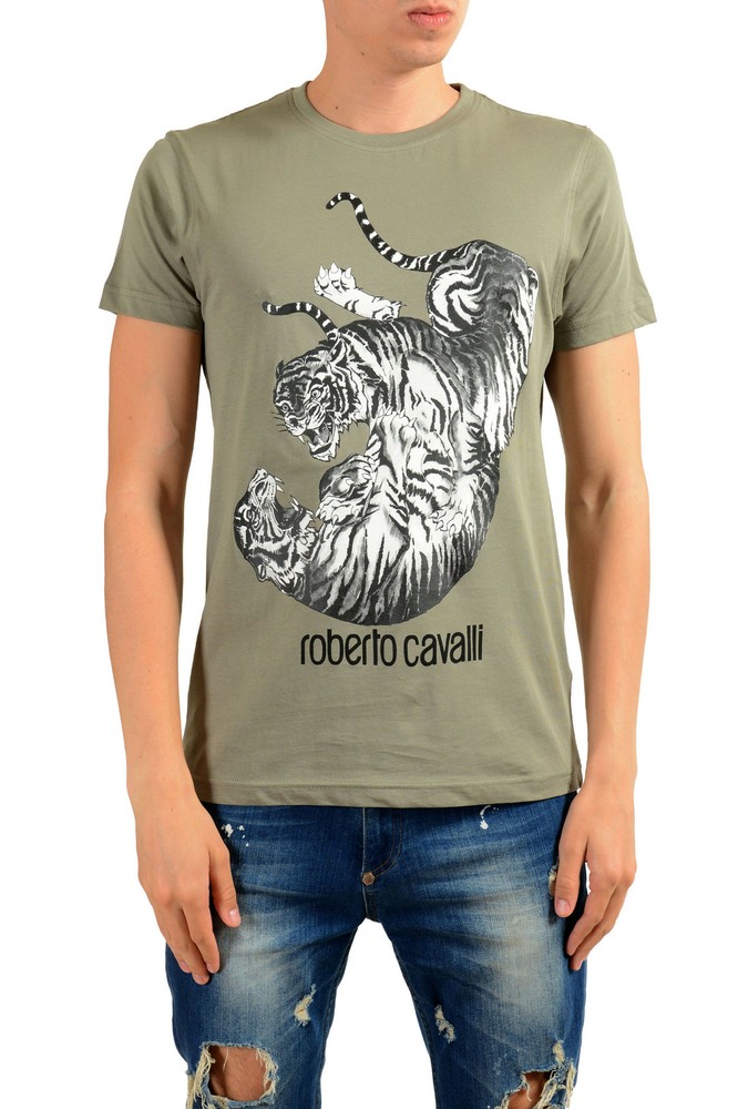 Roberto Cavalli Men’s Gray Graphic Print T-Shirt Sz S M L XL 2XL