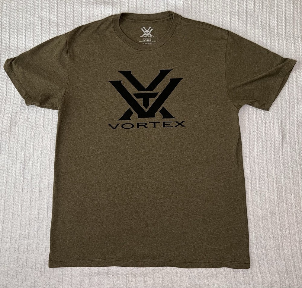 Vortex Optics Shirt Mens Lg 21” X 28” Black Logo Green T Shirt