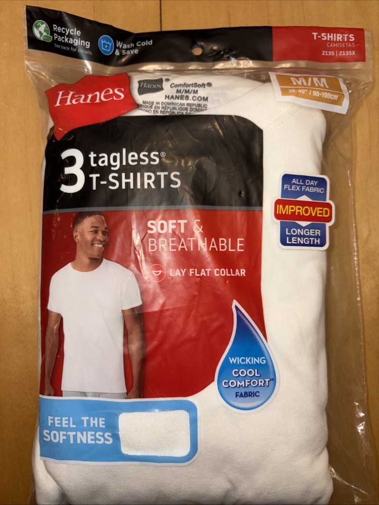 Hanes Men’s ComfortSoft Pack of 3 Crew Neck T-Shirts – White, M