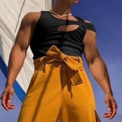 Tank Tops Hollow Out T Shirt Men Sexy Gym Vest Polyester S-5XL Summer Undershirt