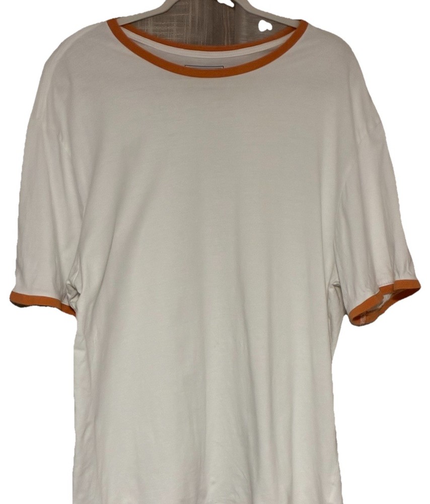 Sero Men’s Ringer Tee – Orange/Cream – Lettuce Edge Scalloped Sleeves – Size L