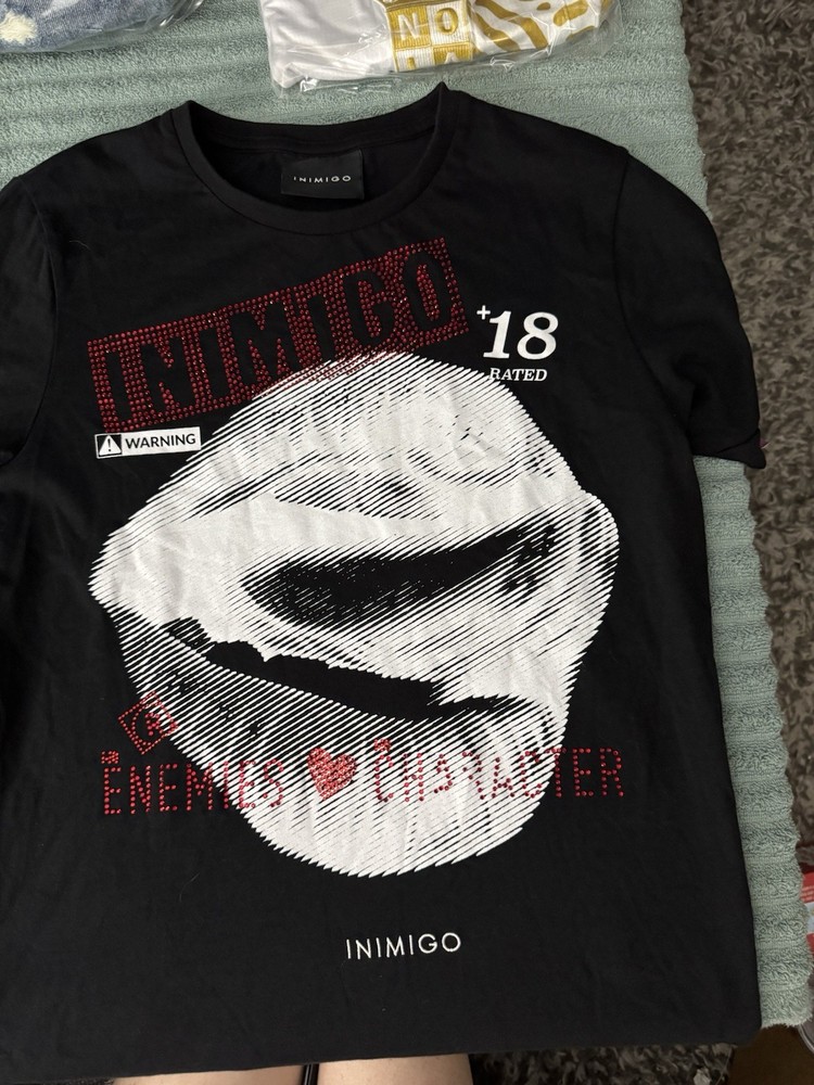 Inimigo Black Graphic T-Shirt Men’s Size S Rhinestone No Enemies No Character