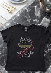 Black Unisex Crew Neck Short Sleeve Graphic Print Rhinestone T-Shirt Size M