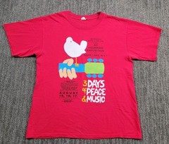 Vintage Y2K 2000 Woodstock Music Festival T-shirt Red Peace Men Medium Hippie
