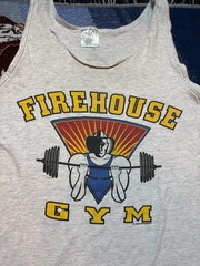 Vintage Firehouse Gym Shirt Tank Top Gray Distress Mens XL 90s Powerhouse Parody