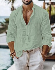Men’s Linen Shirt Casual Shirts Long Sleeve Button Down Tops Blouse