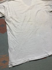Vintage 70s blank white t shirt v neck soft combed cotton stained grunge XL
