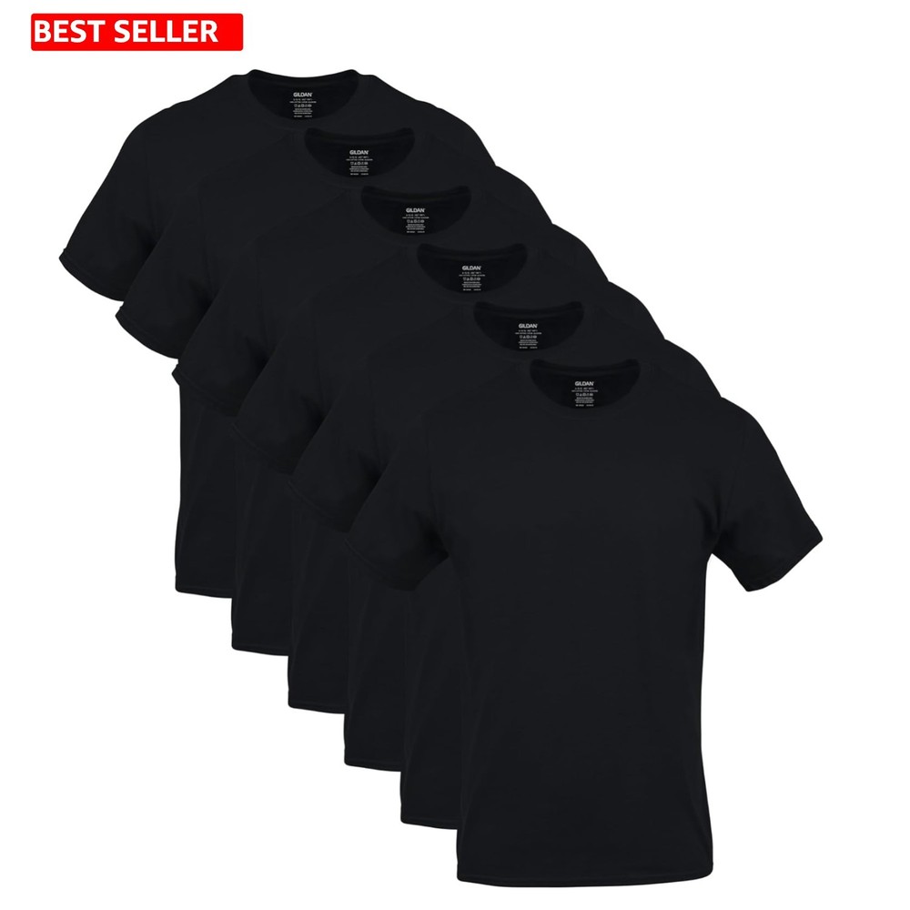 Moisture-Wicking Men’s Crew T-Shirts – Tag-Free Comfort in Black, Size Large