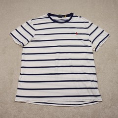 Polo Ralph Lauren Shirt Mens XL White Navy Striped Custom Slim Fit Tee Logo