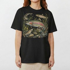 Vintage Rainbow Trout Fishing Fly Fisher Outdoor T-Shirt Nature Lover Tee