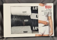 Levi’s 6 Pc Mix & Match S 3 White Black Gray Crew T-Shirts, 3 Asst Boxer Briefs