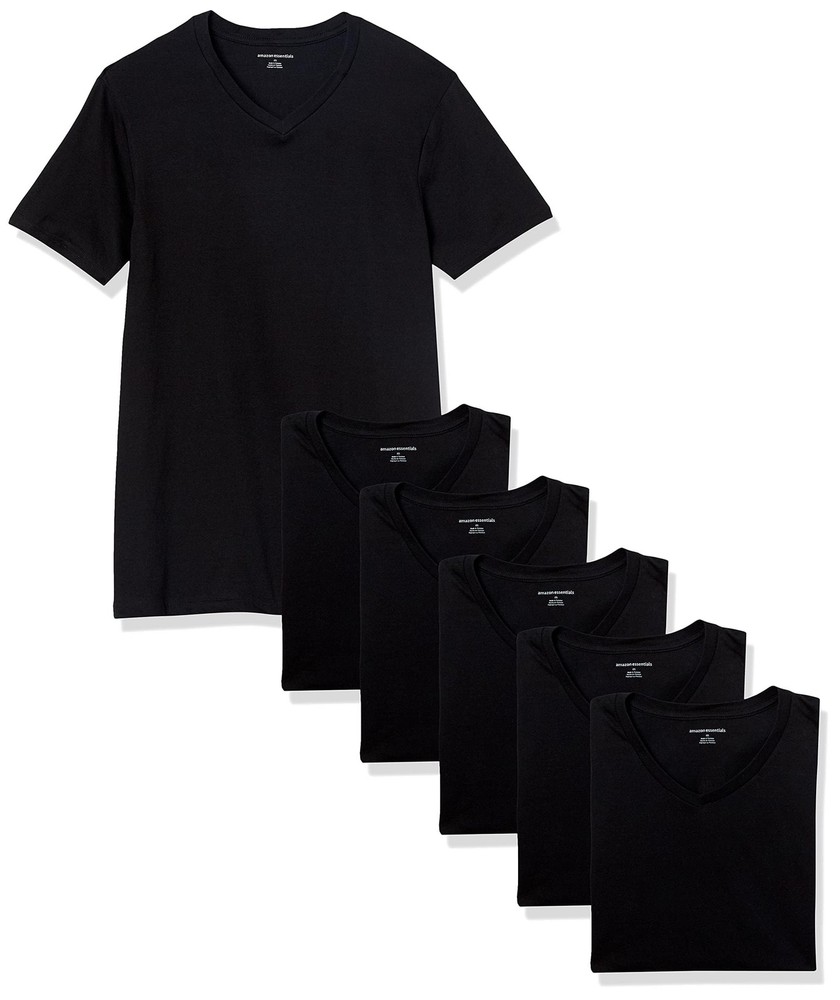 6 Pack Men’s Short Sleeves 100% Cotton V-Neck Undershirt,X-Large Black