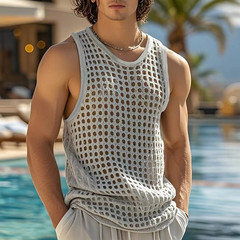 Mens See Through Vest Crewneck Sleeveless Tank Tops Muscle Sexy Mesh