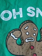 Holiday Time Gingerbread Man “Oh Snap!” Adult XL (46-48) Green T-Shirt Christmas