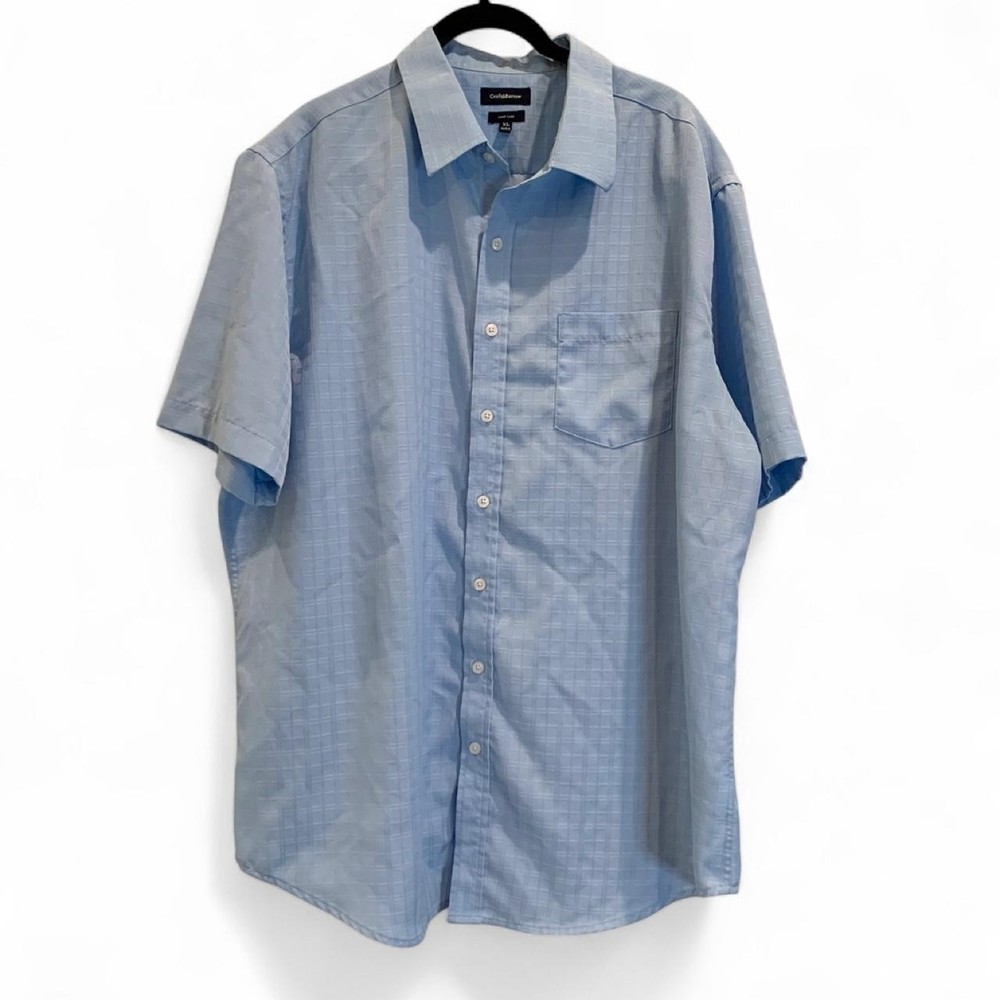 Croft & Barrow Mens XL Light Blue Grid Short Sleeve Easy Care Button Down Shirt