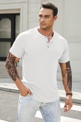 Mens Muscle Slim Fit Button Henley Shirts Summer Short Sleeve Longline Fitted…