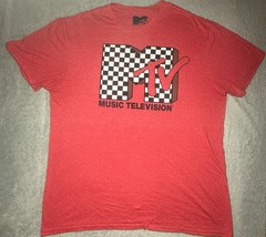 MTV Music Television Logo T-Shirt Mens Large Red Checkered Graphic Tee 2021