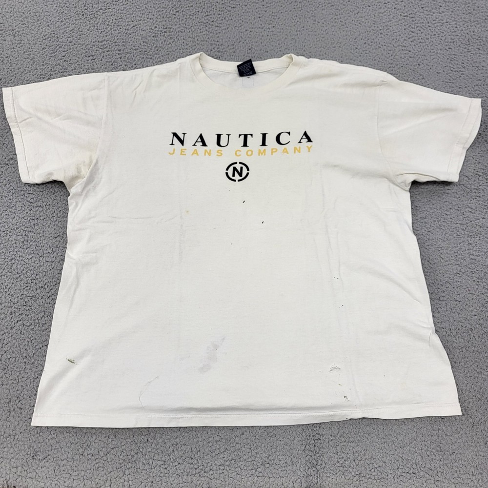 Nautica Jeans Shirt Mens XL VTG White Logo Graphic