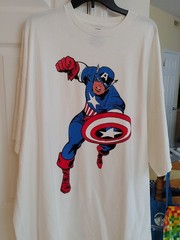 Captain America White T shirt 2XLT New And Never Used Large W/Long Length Marvel