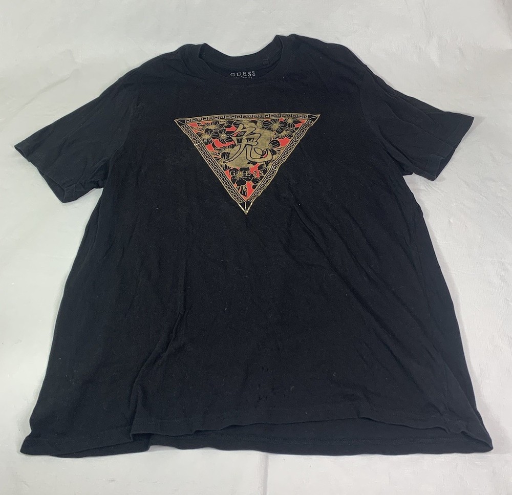 Guess LOS ANGELES Black Gold Foil Triangle Logo Graphic T-Shirt XXL