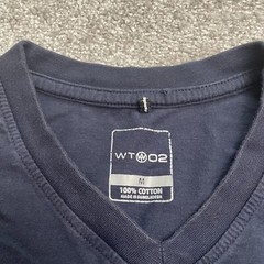 WT02 Basic T-Shirt Mens Medium Navy Blue V-Neck Short Sleeve Casual Cotton Tee