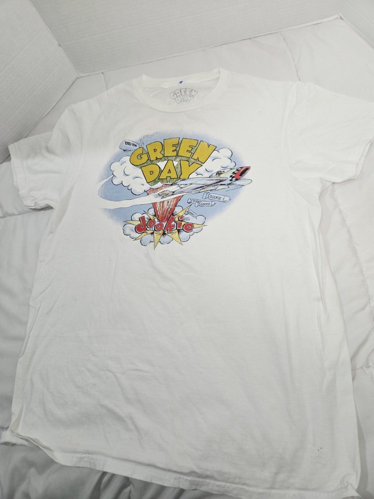 Vintage Green Day White Dookie T Shirt Men’s M Airplane Cotton Band Rock Style