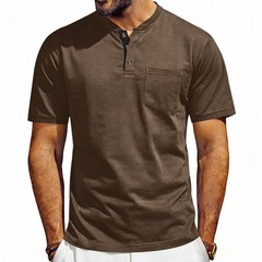 Men’s Henley Short Sleeve T-Shirt Casual Cotton Blend Button Up Summer Tee Top
