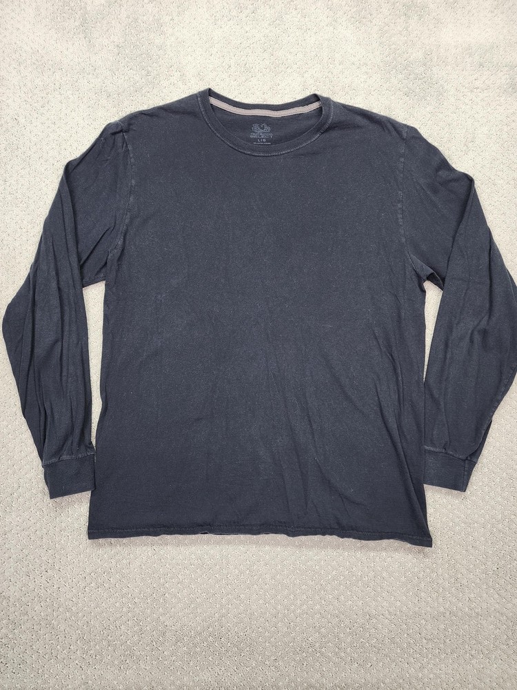 Fruit Of The Loom Shirt Mens Large Black Long Sleeve Select Cotton Crewneck Tee