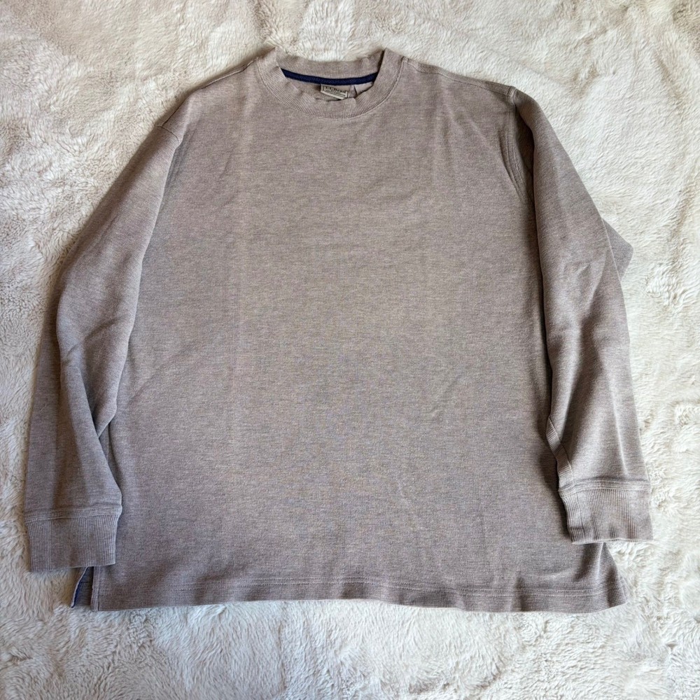 L.L. Bean Thermal Shirt Mens LG-REG Tan Good Waffle Knit Cotton Long Sleeve